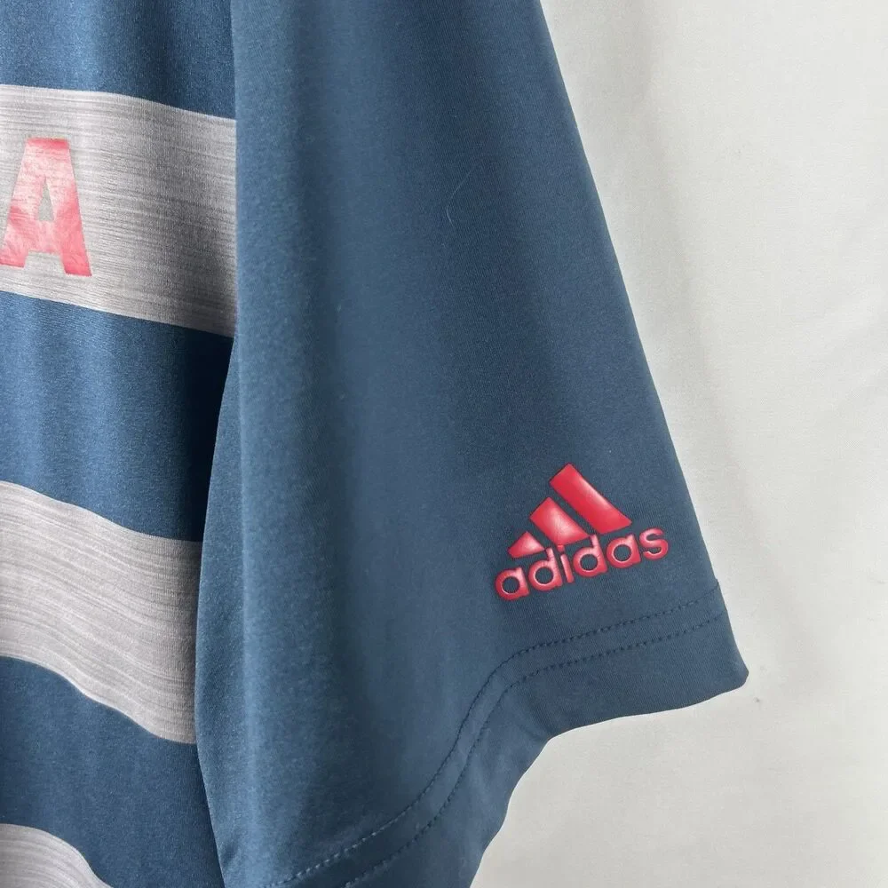 Adidas Golf Polo Shirt Innisbrook Mens Large Blue Gray Striped USA